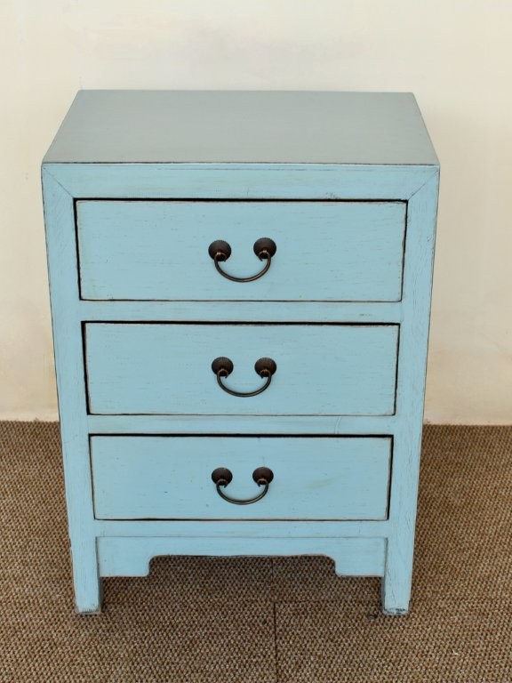 BLUE GREY 3 DRAWER BEDSIDE  71X50X35CM